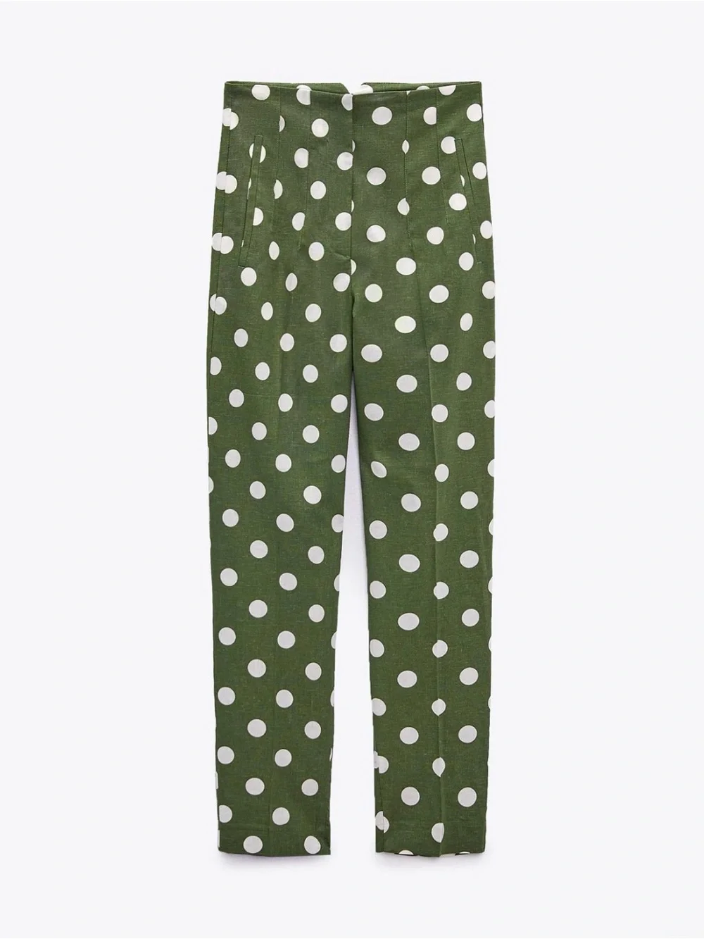 Zara High Rise Polka Dot Linen Blend Pants